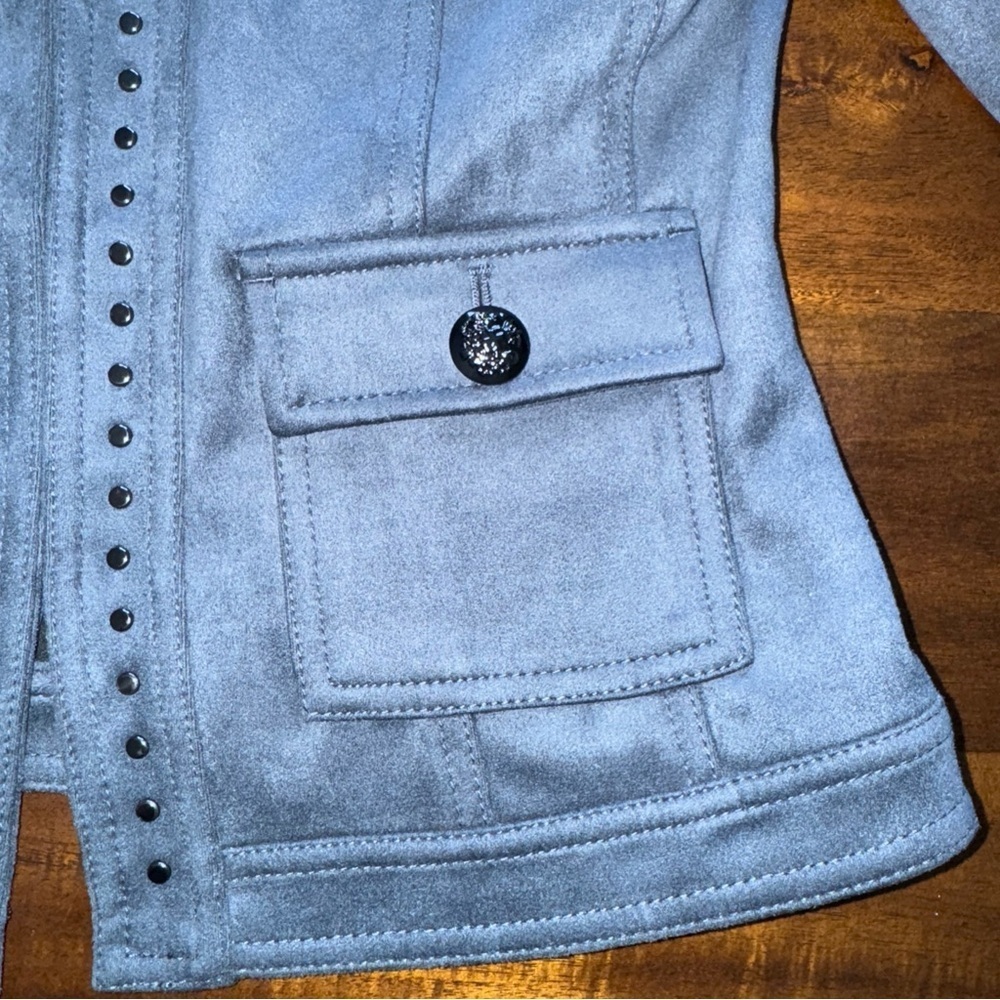 NWT $175 White House Black Market Indigo Blue Ultrasuede Studded Jacket Size 2 - Picture 4 of 13